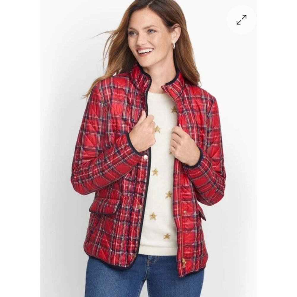 Talbots Cider Plaid Quilted Jacket XL Petite Preppy